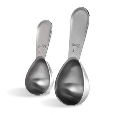 Image of U Taste 18/8 Stainless Steel Coffee Scoop: Metal Measuring Spoons Set of 2 with Short Handle Measure Scooper for Ground Coffee, Beans, Powder, Espresso (Silver, 15ml &amp; 30ml)