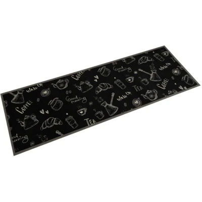 Image of vidaXL Kitchen Rug Washable Morning Black 60x180 cm Velvet