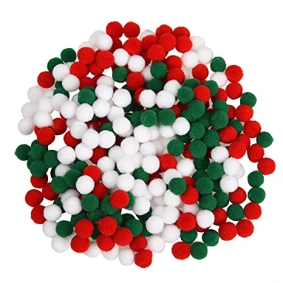 Image of Jomnvo 300 Pieces Christmas Pom Poms Red White Green Fluffy Pompoms Felt Balls Small Craft for DIY Decoration (Red Green)