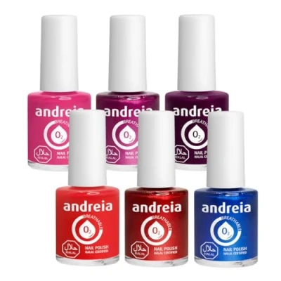Image of Andreia Halal Breathable Nail Polish Collection Water Permeable Glossy Vegan &amp;Cruelty Free 6 Colours Set 63ml