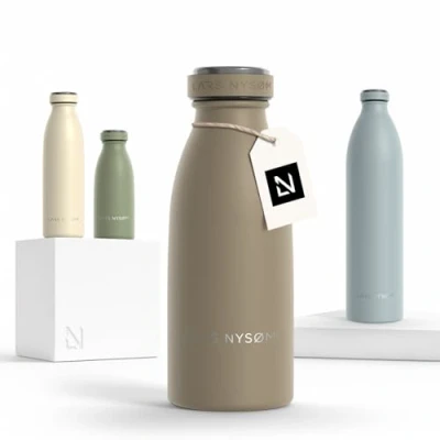 Image of LARS NYSØM Stainless Steel Insulated Water Bottle 12oz 17oz 25oz 34oz 51oz Thermo Flask for Hot and Cold Beverages Leakproof Drinking (Taupe Brown, 350ml)