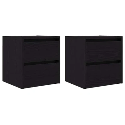 Image of vidaXL Wall mounted Bedside Cabinets 2 prs Black Oak 38x34x40 cm Nightstands, Engineered Wood Floating Tables