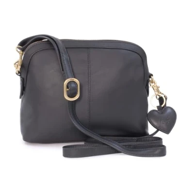 Image of Gigi Women&#039;s Small Leather Cross Body Bag Shoulder With Long Adjustable Strap Heart Keyring Charm OTHELLO 10190 Black