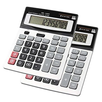 Image of Calculators HIHUHEN Large Calculator Solar &amp; Battery Power 12 Digit Display Multi Functional Big Button for Business Office School Calculating (2 x Calculator)