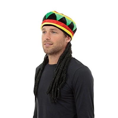 Image of Bristol Novelty BH491 Hat with Dreadlocks Rasta Hair, Unisex Adult, Multi Colour, One Size