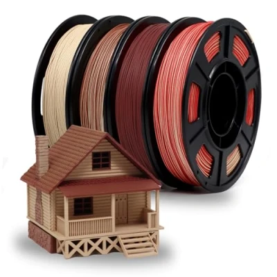 Image of YOUSU Dual Color Wood PLA Filament 1.75mm Bundle,Multicolor 3D Printer Filament,Wood Add More Than 20% Real Fibers,3D Printing Fits for Most FDM Printers,4 X 250G