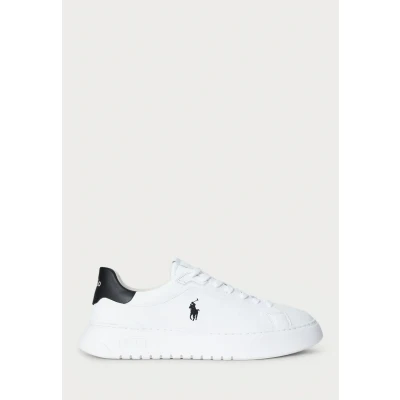 Image of Polo Ralph Lauren Rlite Court Tumbled Leather Sneaker Trainers, Men&#039;s, Size: 10, White/black shoes