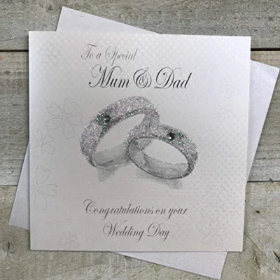 Image of White Cotton Cards To A Special Mum and Dad Congratulations Day Handmade Wedding Card, White, PD166