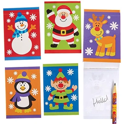 Image of Baker Ross FX404 Christmas Chums Memo Pads Pack of 10, Xmas Note Book for Kids, Pocket Party Bag Filler