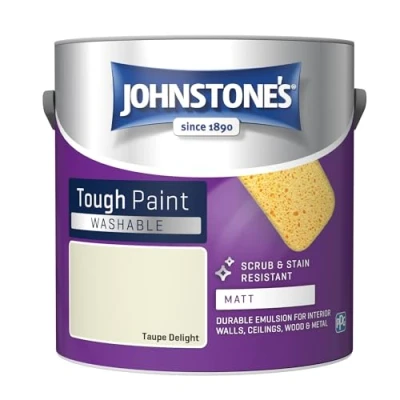 Image of Johnstone&#039;s Washable Paint Taupe Delight Matt Finish Emulsion Highly Durable Stain Resistant Non Toxic &amp; Low Odour 12m2 Coverage per Litre 2.5L