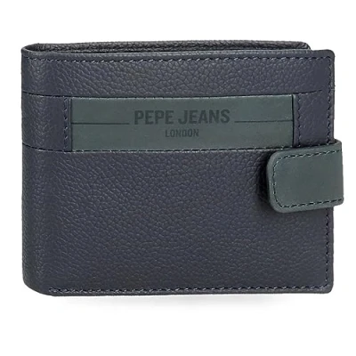 Image of Pepe Jeans Checkbox Horizontal Wallet with Click Closure Blue 11 x 8.5 1 cm Leather, Blue, One Size,