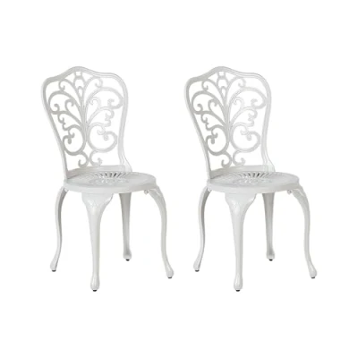 Image of Beliani Set of 2 Garden Outdoor Vintage Dining Chairs White Aluminium Bistro Triora