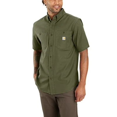 Image of Carhartt Men&#039;s Rugged Flex Relaxed Fit Midweight Canvas Short Sleeve Shirt, Basil, XXL