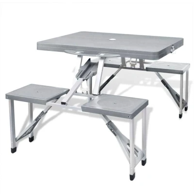 Image of vidaXL Folding Camping Table Set with 4 Stools Dining Furniture Garden Kitchen Patio Picnic Aluminium