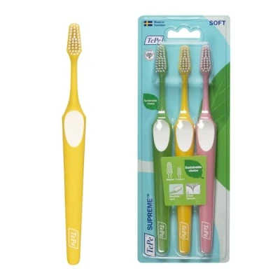 Image of TePe Supreme Toothbrush, Soft, 3pcs, Plaque Remover, efficient Cleaning with Two Level filaments, Soft Bristle Toothbrush