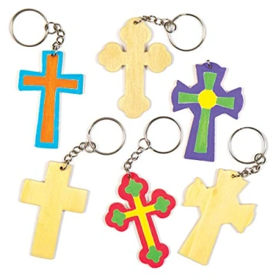 Image of Baker Ross Cross Wooden Keyrings Pack of 8, Easter Crafts for Kids (AC639),Off white