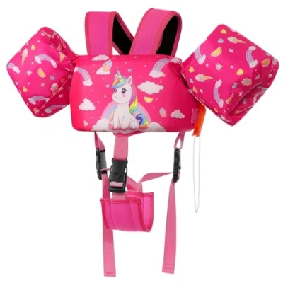 Image of MoKo Kids Swimming Vest, Toddler Floaties, Arm Band Floaties with Adjustable Strap, Swim Jacket Water Wing Pool Float, Sports Learning Training Equipment, Rose Unicorn