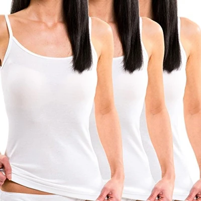 Image of HERMKO 1560 3 Pack Ladies&#039; Vest top in 100% bio Cotton, Colour:Navy, Size:14/16 (M)