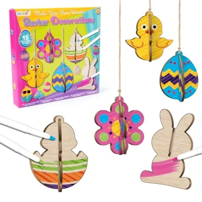Image of abeec Colour Your Own Easter Decorations DIY Crafts for Kids Make Tree Craft Set Activities Wooden Ornaments