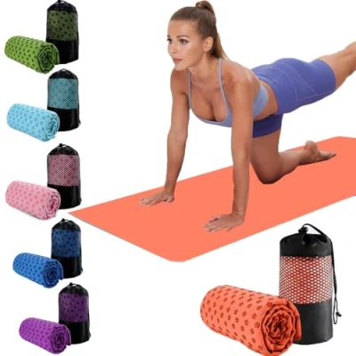 Image of Oaygat Yoga Towel Sweat Absorbent Non slip Quick drying Mat Hot Cloth Breathable with Mesh Carrying Bag for Bikram, Pilates, Gym Workout
