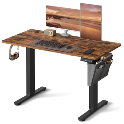 Image of VASAGLE Electric Standing Desk, Height Adjustable 60 x 120 (72 120) cm, 4 Memory Heights, Storage Pocket, for Home Office, Study, Rustic Brown and Ink Black LSD132K02