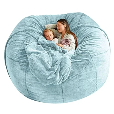 Image of Giant Fur Bean Bag Chair,Big Round Soft Fluffy Faux BeanBag Lazy Sofa Bed Cover for Adult Living Room Furniture(No Stuffed)