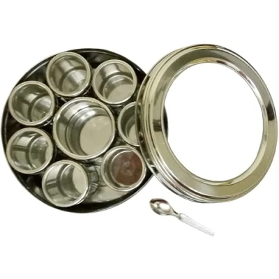 Image of Sahishnu Online &amp; Marketing Stainless Steel Transparent Masala Box,Spice Box,Masala Dabba,Spice Container 8 individual compartments, See through box