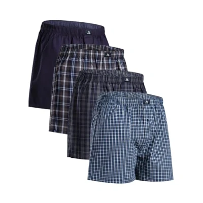 Image of DANISH ENDURANCE 4 Pack Woven Boxer Shorts for Men, Loose Fit Comfort Underwear, Organic Cotton, Assorted Blue/Grey Mix, S
