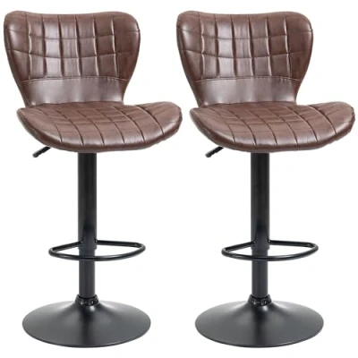Image of HOMCOM Bar Stools Set of 2 Adjustable Height Swivel Chairs in PU Leather with Backrest &amp; Footrest, Brown