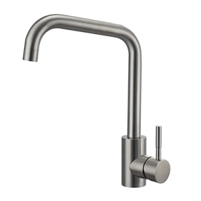 Image of Rectangle Kitchen Sink Mixer Tap Modern Design 360 Swivel Spout Stainless Steel 1 Hole Monobloc Faucet Mono Hot and Cold Mixers Taps Single Handle Brushed Nickel