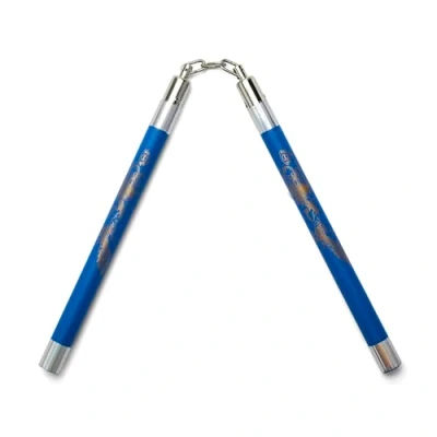 Image of Playwell Competition Deluxe Foam Rubber Speed Training Nunchucks with Chain (Chucks) 11&quot; Blue/Silver