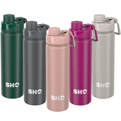Image of SHO Stainless Steel Sports Bottle Leak Proof, BPA Free, No Sweat, Vacuum Insulated Double Walled Metal Flask Water 12 Hours Hot 24 Cold (660ml Dusty Rose)
