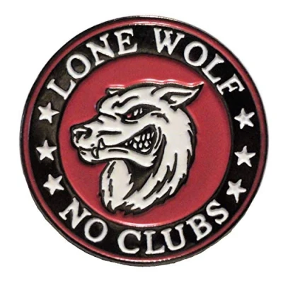 Image of Lone Wolf No Club Metal Enamel Pin Badge Lapel Brooch Biker Outlaw