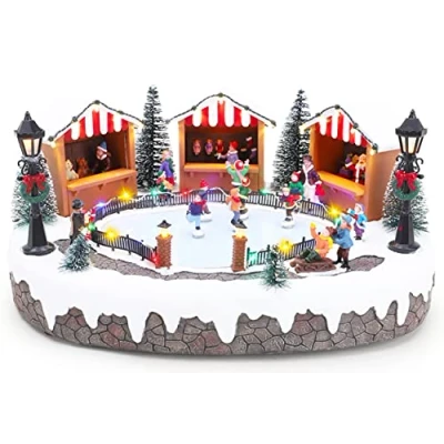 Image of Christmas Concepts® 38cm Animated Ice Rink with Market Scene LED Lights and Music Mains Operated Village