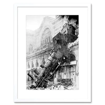 Image of Wee Blue Coo Travel Memorabilia Train Crash Montparnasse Paris Picture Framed Wall Art Print