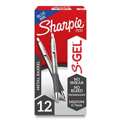 Image of Sharpie S Gel, Gel Pens, Sleek Metal Barrel, Gunmetal, Medium Point (0.7mm), Blue Ink, 12 Count