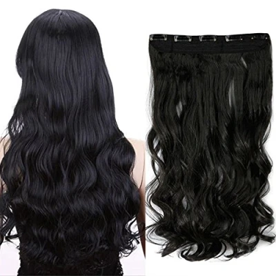 Image of 29&quot; Hair Extensions Clip In Curly One Piece Hairpieces Wavy 5 Clips For Women Ladies Natural Black(73cm 130g)