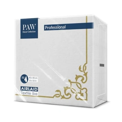 Image of PAW Airlaid Cloth Like Napkins (40 x 40 cm) 50 Pieces Ideal for Wedding, Christening, Communion, Birthday Linen Feel Elegant Color: Frame Gold