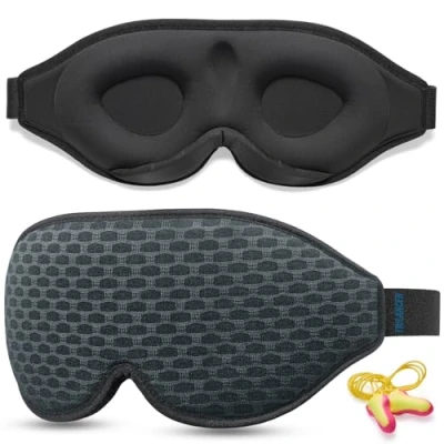 Image of 2024 Innovative Sleep Mask for Men and Women, Trilancer 3D 100% Light Blocking Design, Comfortable Eye mask, Blackout Blindfold Sleeping, Nap, Meditation, Travel, with Earplugs (Light Blue Mesh)
