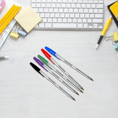 Image of indigo ASSORTED Colour Ballpoint Pens. Quality Stick Biro Pens for Home/School/Office. 0.7mm Medium Encased Nib (10)