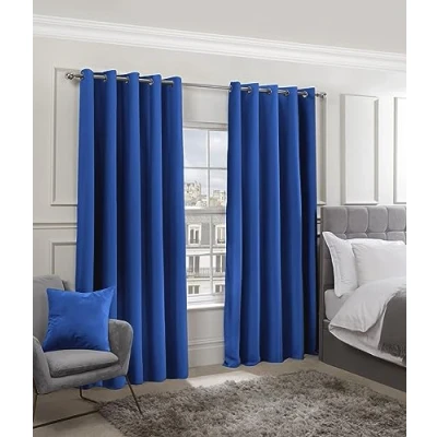 Image of Emma Barclay Cali Eyelet Woven Thermal Blackout Curtains in Blue Width 90 x Drop 90&quot; (228 228cm)