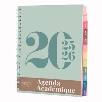 Image of Rileys 2023 2024 18 Month Academic Weekly Planner Typographic &amp; Monthly Agenda Planner, Flexible Cover, Notes Pages, Twin Wire Binding (Green, 20 x 15 cm (FR))