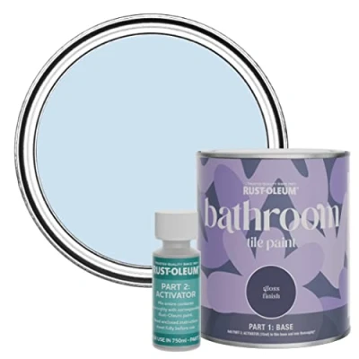 Image of Rust Oleum Blue Water Resistant Bathroom Tile Paint in Gloss Finish Powder 750ml
