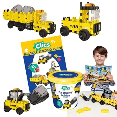 Image of Clics Builders Edition Construction Toys for Kids Ages 3+ Creative Educational 123 Piece Set Building Blocks Girls and Boys Montessori STEM Durable