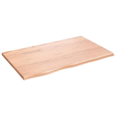 Image of vidaXL Light Brown Bathroom Vanity Countertop 80x50x2 cm Solid Oak Wood with Varnished Finish, Handmade Design Live Edge