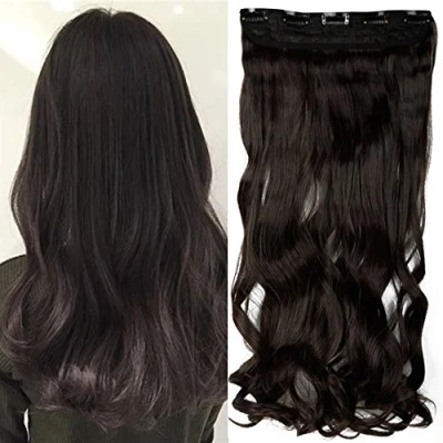 Image of 24 Inch One Piece Hair Extensions Clip In Curly Hairpieces Wavy 5 Clips Dark Brown(60cm 120g)