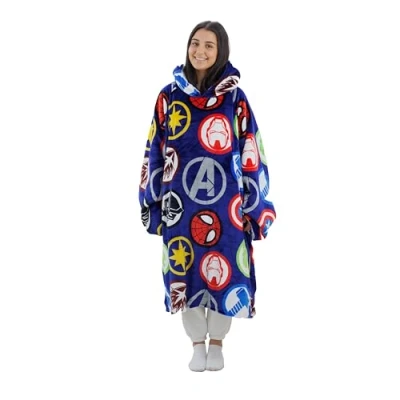 Image of Character World Hugzee Oversized Wearable Hooded Fleece Super Warm and Cosy Sherpa Lined, Disney Marvel Avengers Polkadot Design Perfect For Teens, Women Men, One Size Suggested Height 110cm+