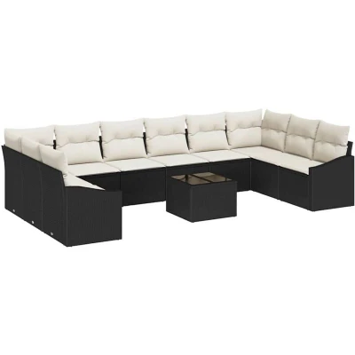 Image of vidaXL 10 Piece Garden Sofa Set with Cushions Brown Poly Rattan