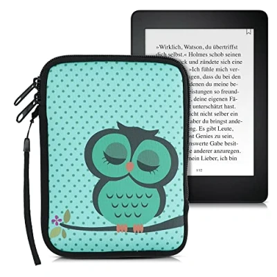 Image of kwmobile Neoprene e Reader Pouch Size 6&quot; eReader Universal eBook Sleeve Case with Zipper, Wrist Strap Turquoise/Brown/Mint
