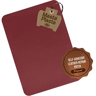 Image of MastaPlasta Original Self Adhesive Leather Repair Patch Red 28 x 20 cm (11&quot; 8&quot;). Instant Upholstery Quality Scratch &amp; Tear for Sofas, Car Interiors, Bags, Vinyl More